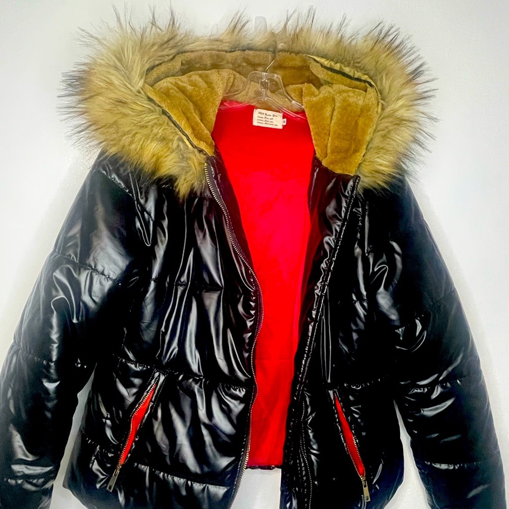 Women medium shiny black coat